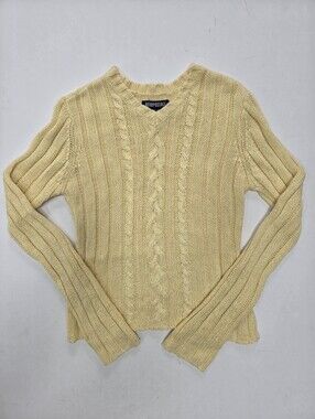 VTG Aeropostale Ramie Cotton cable knit yellow sweater v neck sz M